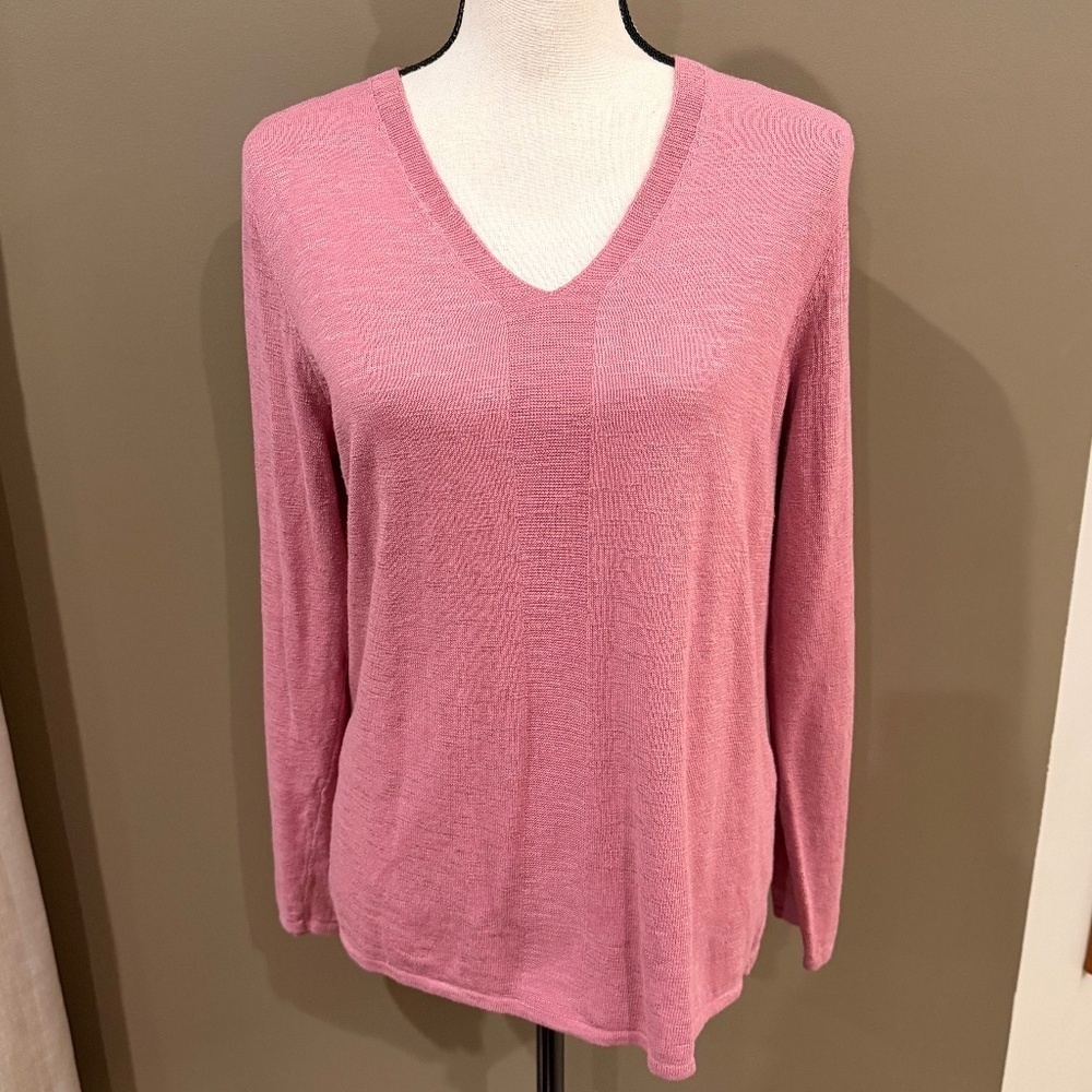 J. Jill Women's Dusty Rose Pink V-neck Long Sleeve Sweater, Size Large